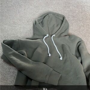 Olive Green Hoodie with White Drawstrings